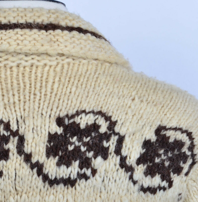 Vintage 70s Cowichan Adult Small? Chunky Cream Swirl Flash Zipper Sweater