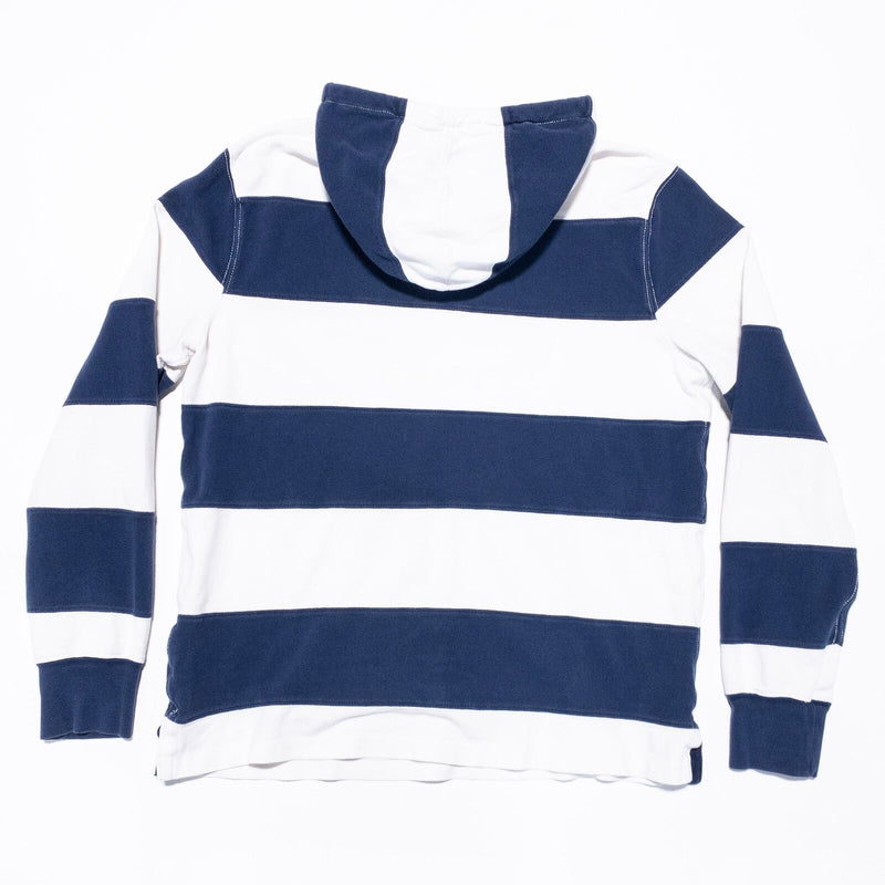 Polo Ralph Lauren Rugby Hoodie Men's Large Blue White Chunky Stripe Pullover