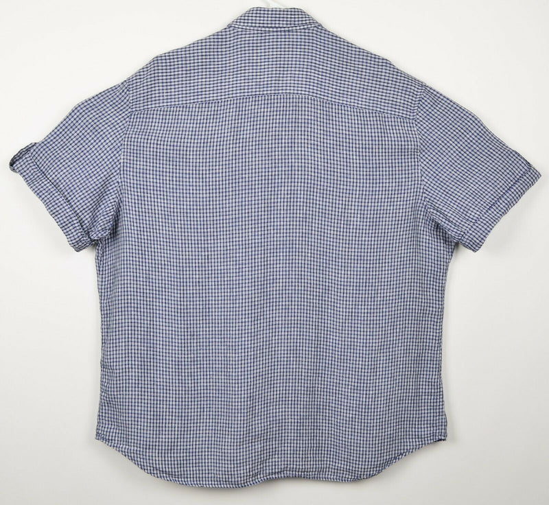 Elie Tahari Men's Sz 2XL 100% Linen Blue Plaid Short Sleeve Shirt