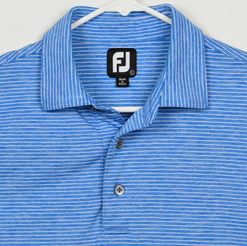 FootJoy Men's Sz Large Heather Blue Striped FJ Performance Golf Polo Shirt
