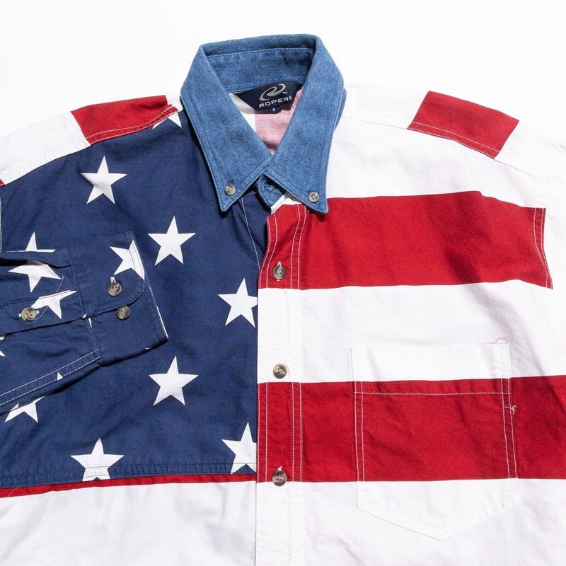 Roper Western Shirt Men's Small USA Flag American Long Sleeve Patriotic Star