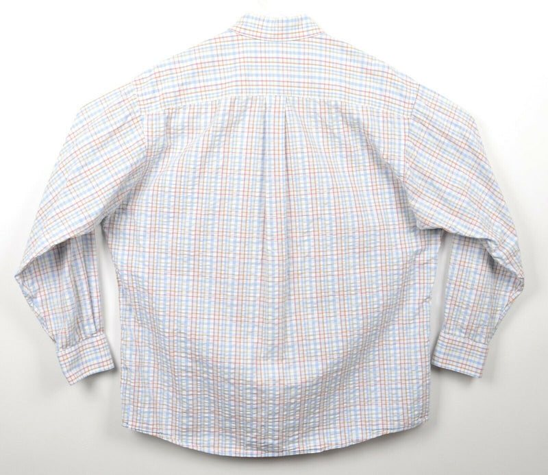 Vtg 90s Burberry London Men's Sz Large Seersucker Multi-Color Plaid Shirt