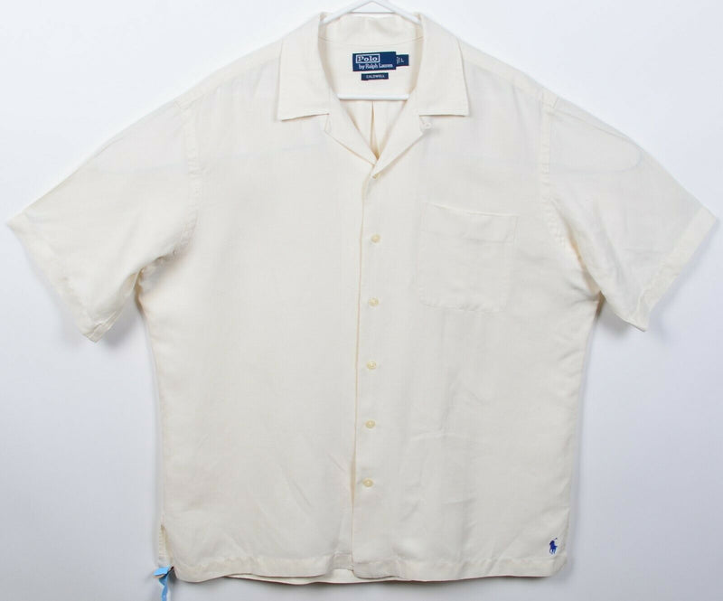 Polo Ralph Lauren Men's Large Linen Silk Blend Ivory Caldwell Loop Collar Shirt