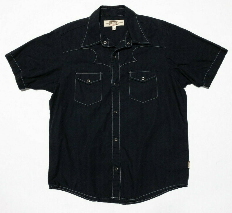 BC Ethic Shirt Large Men's Snap-Front Black Western Rockabilly USA Party Shirt