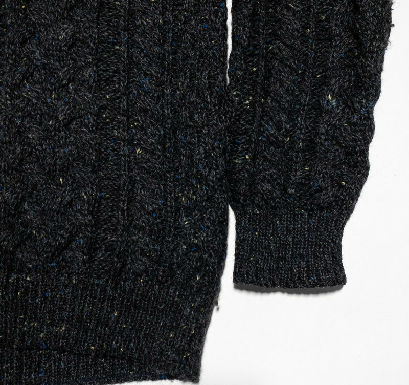 Carraig Donn Adult Medium Cable-Knit 1/4 Zip Gray Speckled Irish Aran Sweater