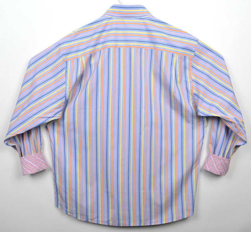 Robert Talbott Carmel Men's Large Flip Cuff Colorful Striped Button-Front Shirt
