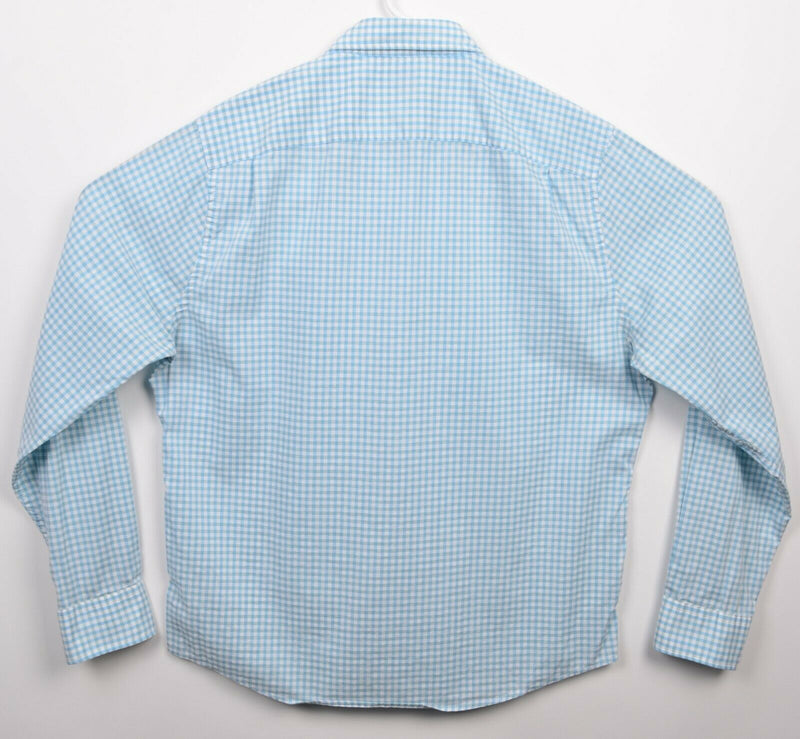 Faherty Men's Large Light Blue Gingham Check Cotton Spandex Button-Down Shirt