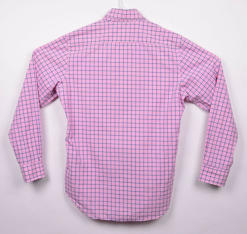 Tailorbyrd Men's Sz Medium Flip Cuff Pink Navy Plaid Check Long Sleeve Shirt