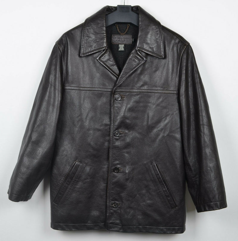 J. Crew Men's Small Leather Brown Chocolate Wool Lined Button-Front Jacket