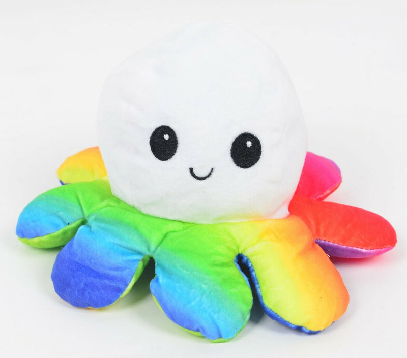 Reversible Mood Octopus Black White Rainbow Legs Flip Plush Stuffed Toy Soft