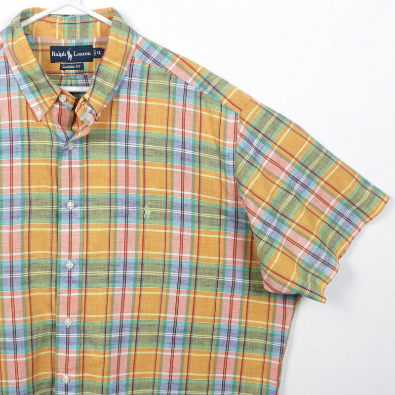 Polo Ralph Lauren Men's XL Classic Indian Madras Yellow Plaid Button-Down Shirt