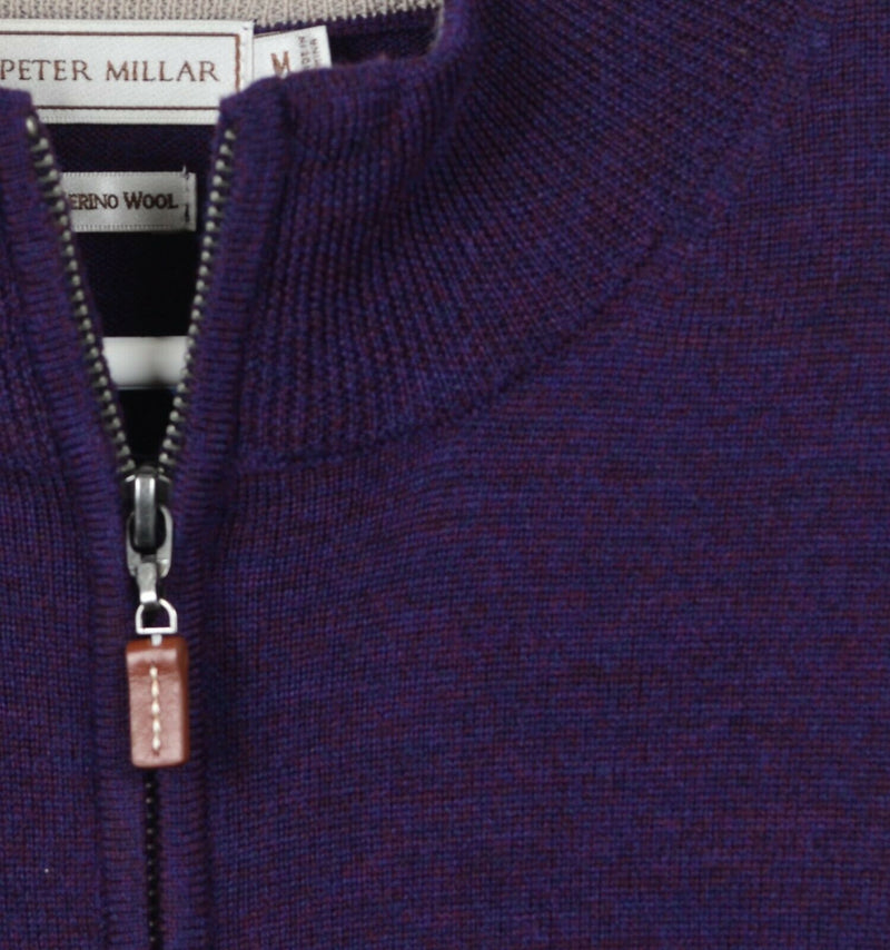 Peter Millar Men's Medium 100% Merino Wool Dark Purple 1/4 Zip Golf Sweater