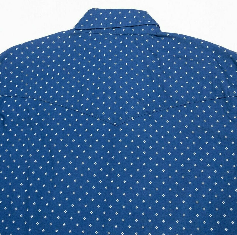 Ely Cattleman Pearl Snap Western Rockabilly Shirt Blue Polka Dot Men's Large
