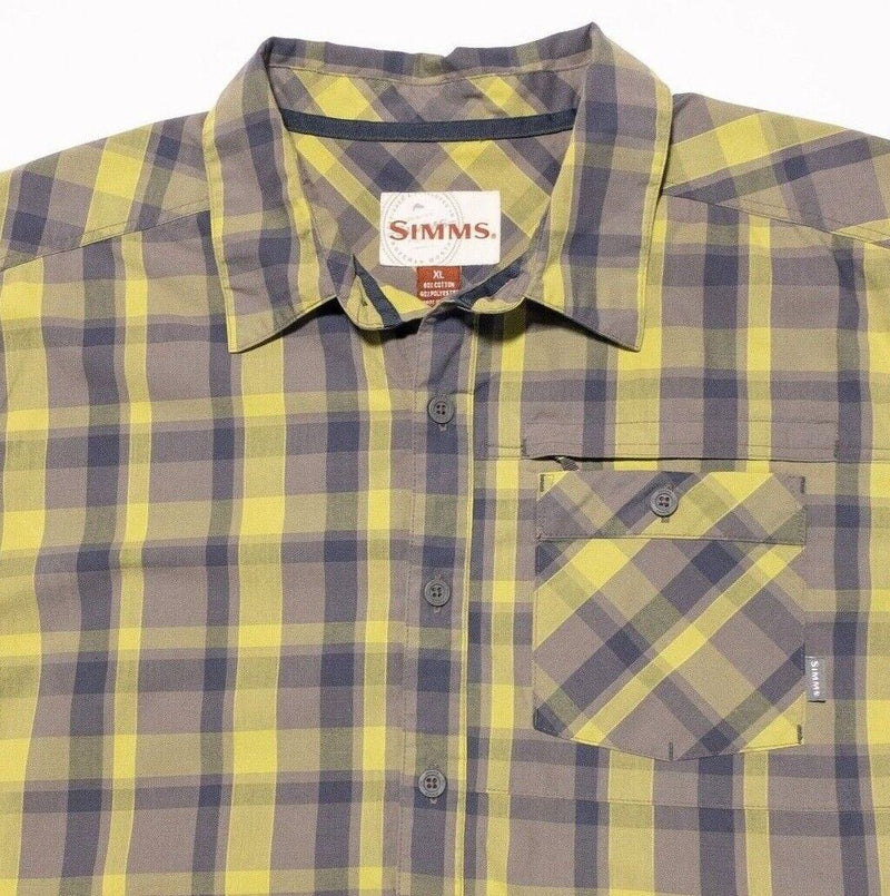 Simms Fishing Shirt XL  Men's Cotton Polyester Blend Gray Green Plaid Outdoor