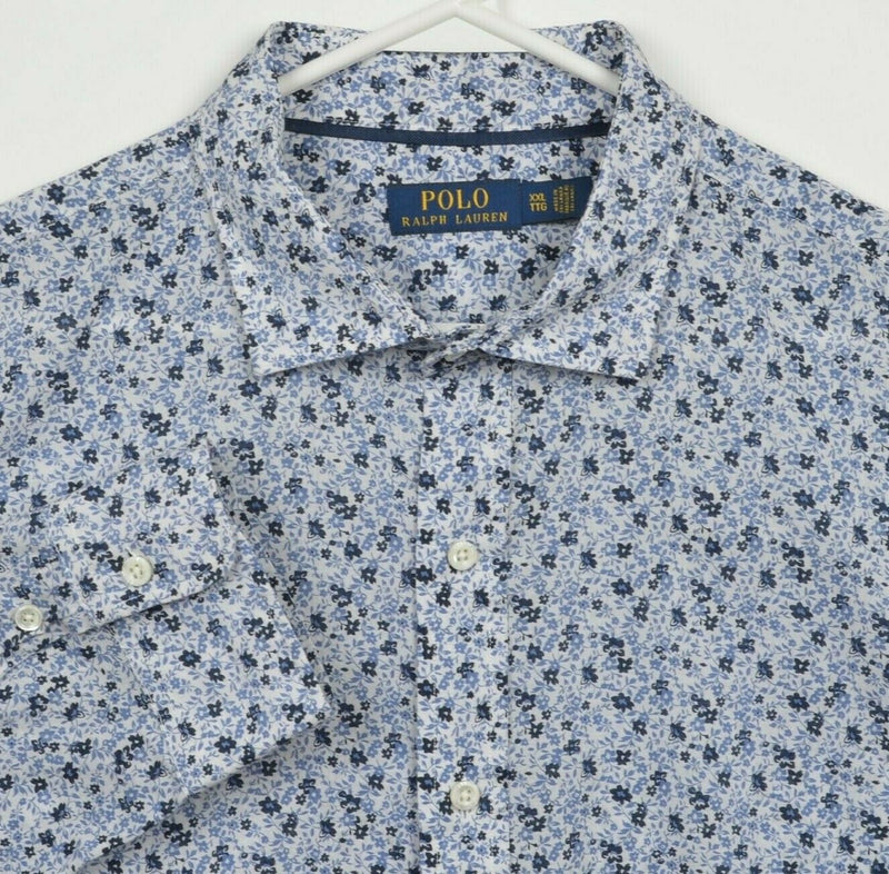 Polo Ralph Lauren Men's 2XL Floral White Navy Blue Button-Front Shirt