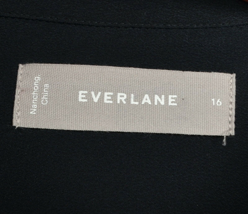 Everlane Women's Sz 16 100% Silk Solid Black Button-Front Blouse
