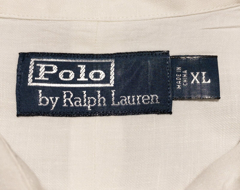 Polo Ralph Lauren Linen Shirt Men's XL Long Sleeve Solid White Pockets Beach