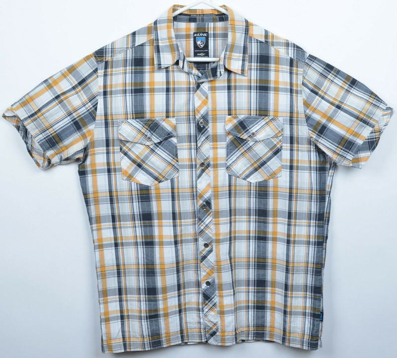 Kuhl Suncel Men's Medium Gray Gold Plaid Hiking Outdoor Button-Front Shirt