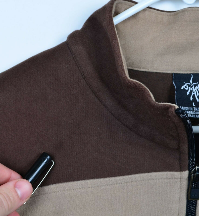 Prana Men's Sz Large Brown 1/4 Zip Pullover Cotton Poly Fleece Sweatshirt