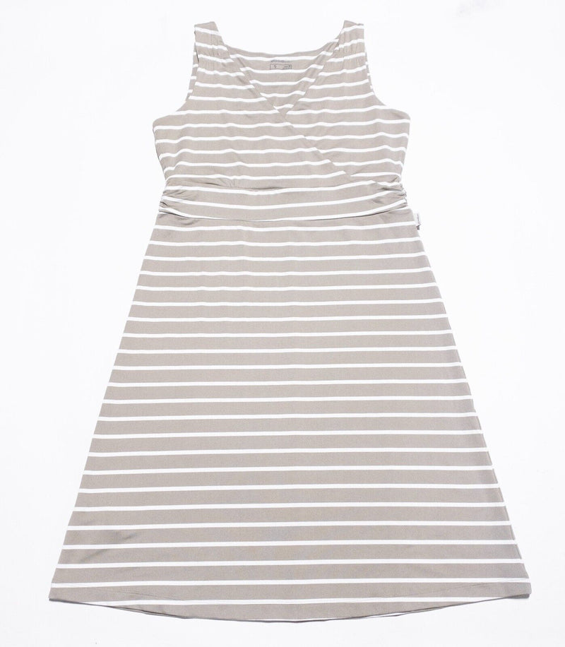 Eddie Bauer Dress Women's Medium Brown White Striped Stretch Wrap Polyester