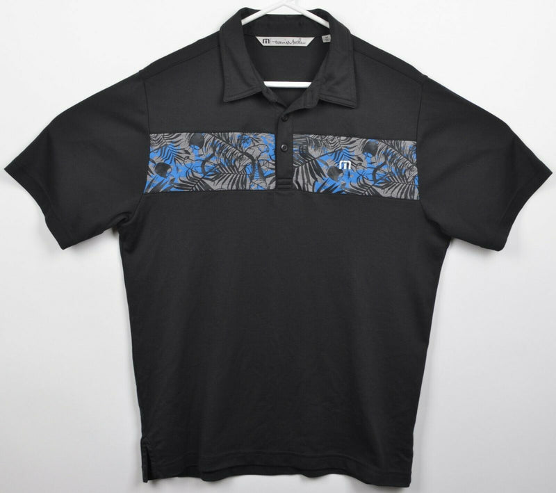 Travis Mathew Men's Medium Floral Parrot Black Blue Wicking Golf Polo Shirt