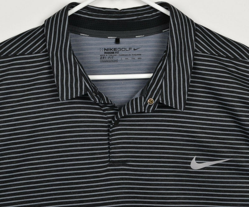 Nike Golf Men's Sz 2XL Modern Fit Dri-Fit Wool Blend Black Gray Snap Polo Shirt