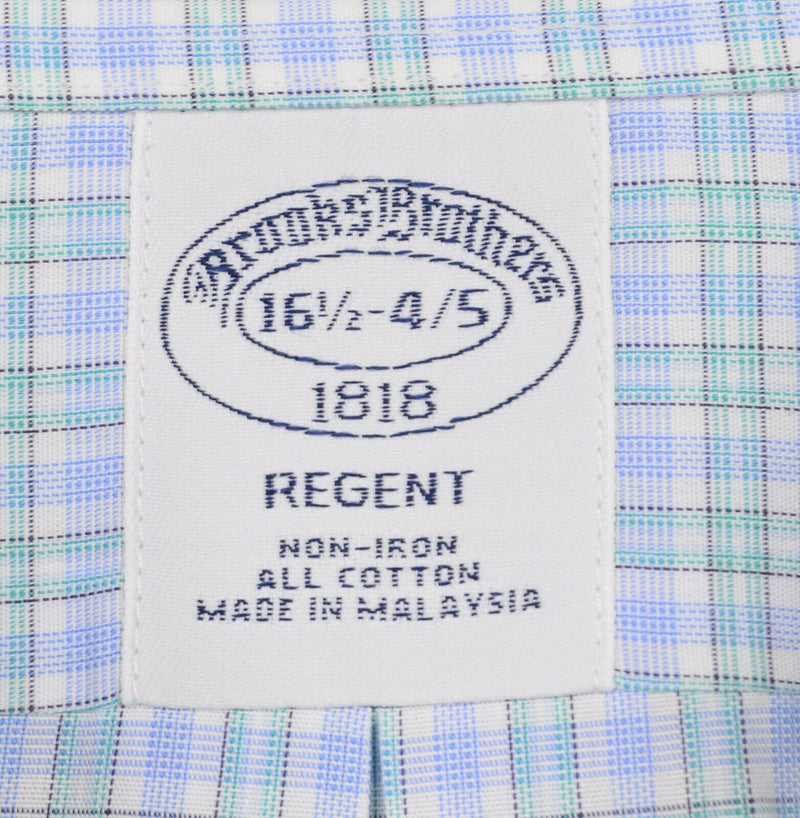 Brooks Brothers Men's Sz 16.5 Non-Iron Regent Blue Green Plaid Dress Shirt