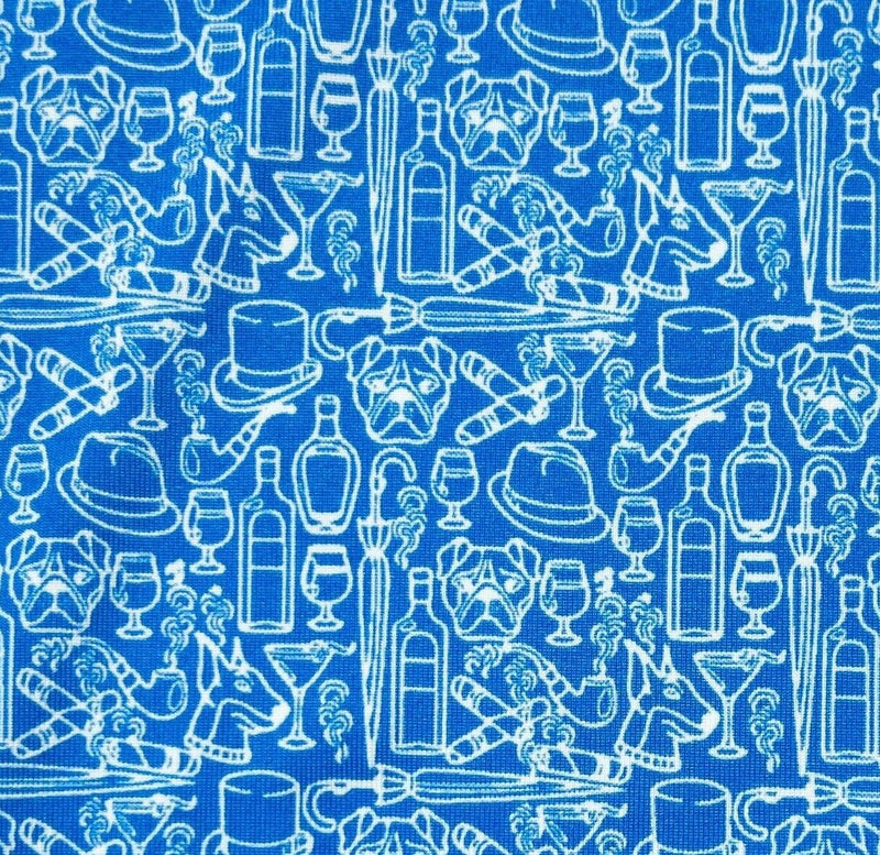 1764 Golf Shirt 2XL Men's Polo Cigar Dog Collage Print Blue Wicking Stretch