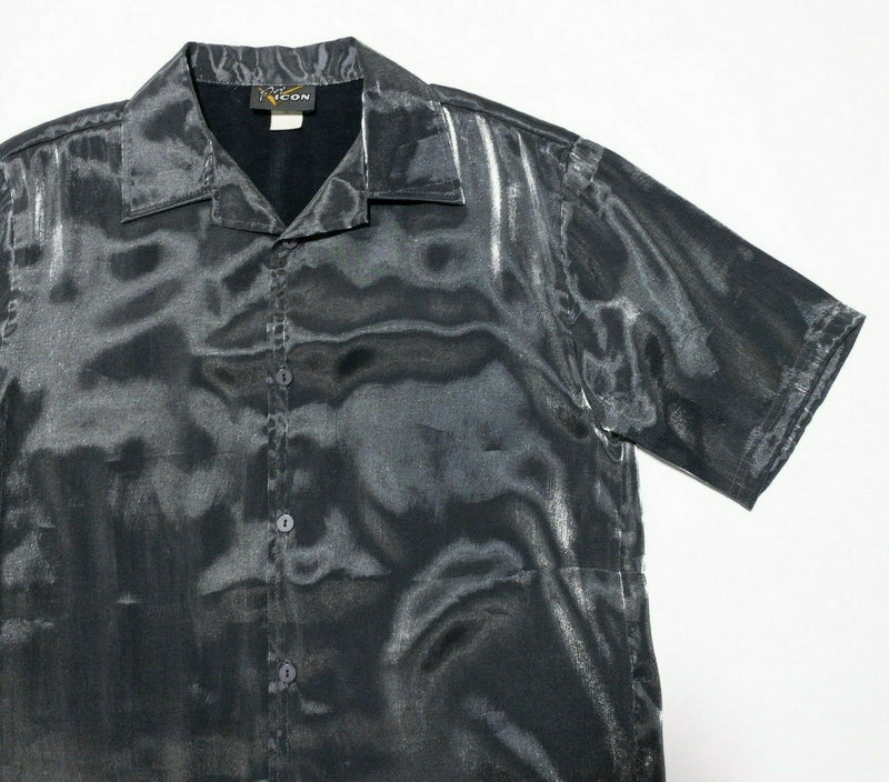 Pop Icon Shirt Men's Medium Shiny Gray Club Disco Party Vintage Button-Front