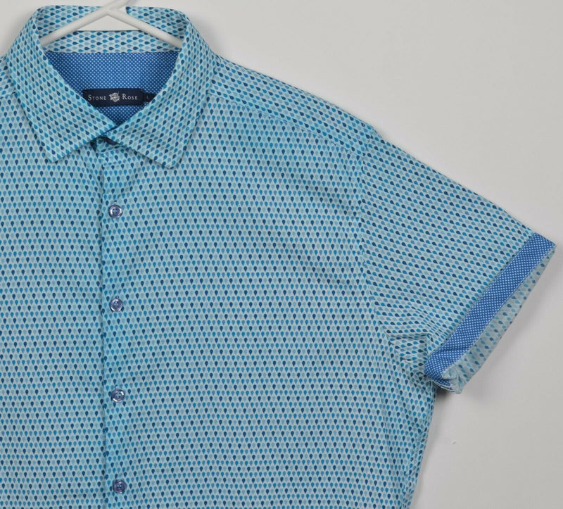 Stone Rose Men's Large Blue Geometric Dot Flip Cuff Button-Front Shirt