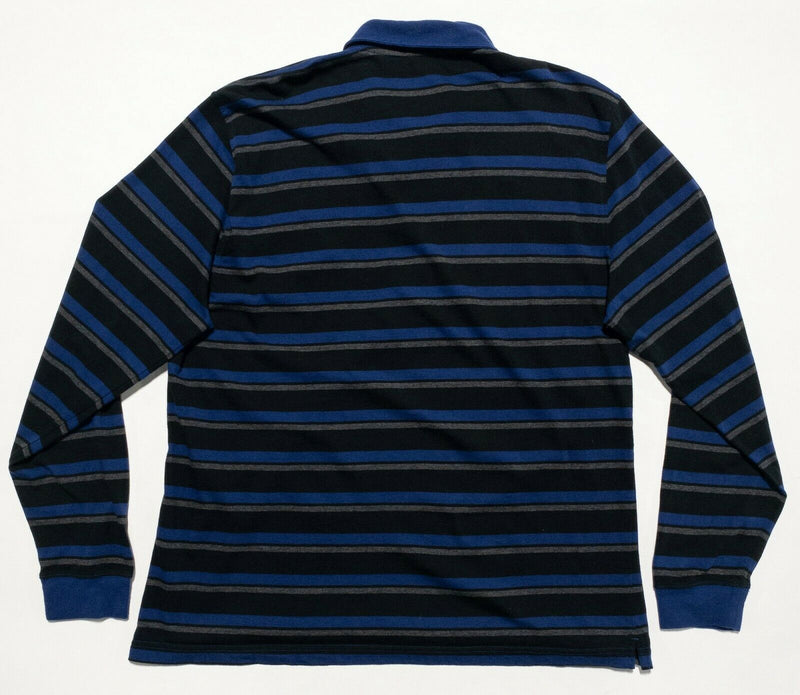 Brooks Brothers Men's 2XL Black Blue Striped Logo Rugby Long Sleeve Polo Shirt