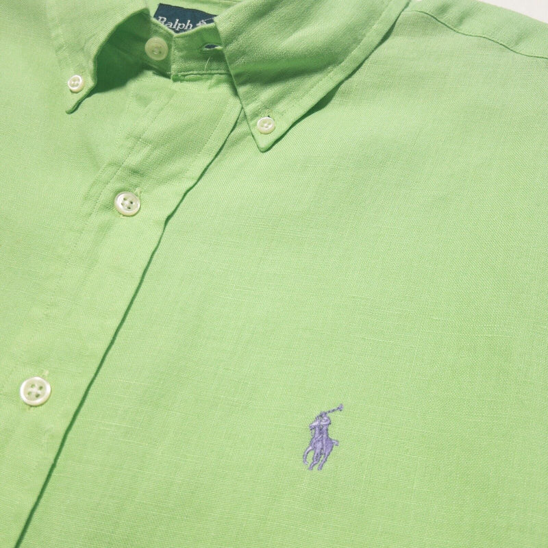 Polo Ralph Lauren Linen Shirt Medium Men's Lime Green Button-Down Short Sleeve