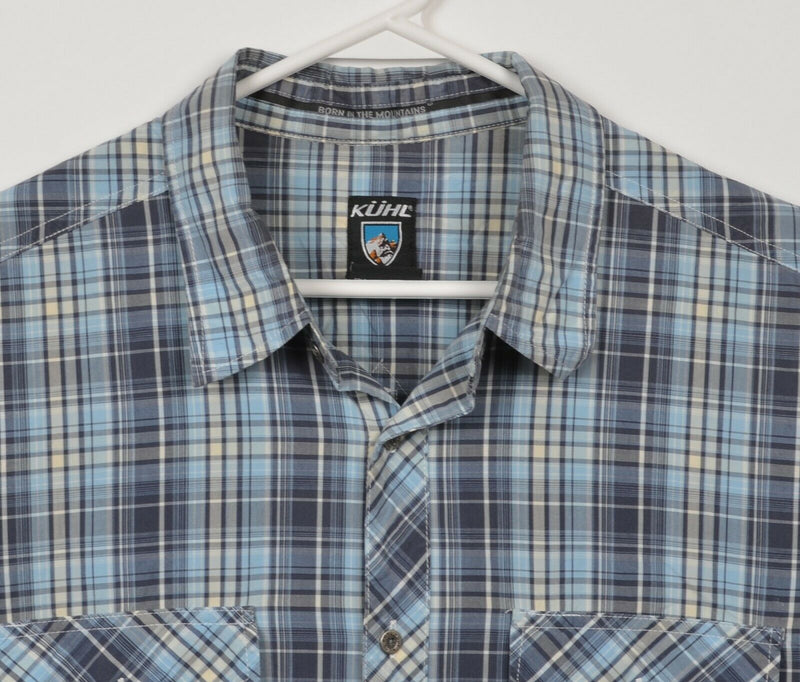 Kuhl Suncel Men's XL Blue Plaid Hiking Outdoor Short Sleeve Button-Front Shirt
