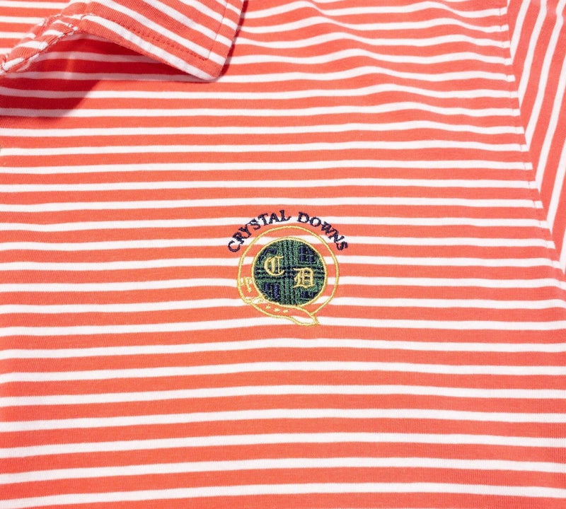 B. Draddy Polo Large Men's Golf Peach Pink Striped Cotton Blend Crystal Downs