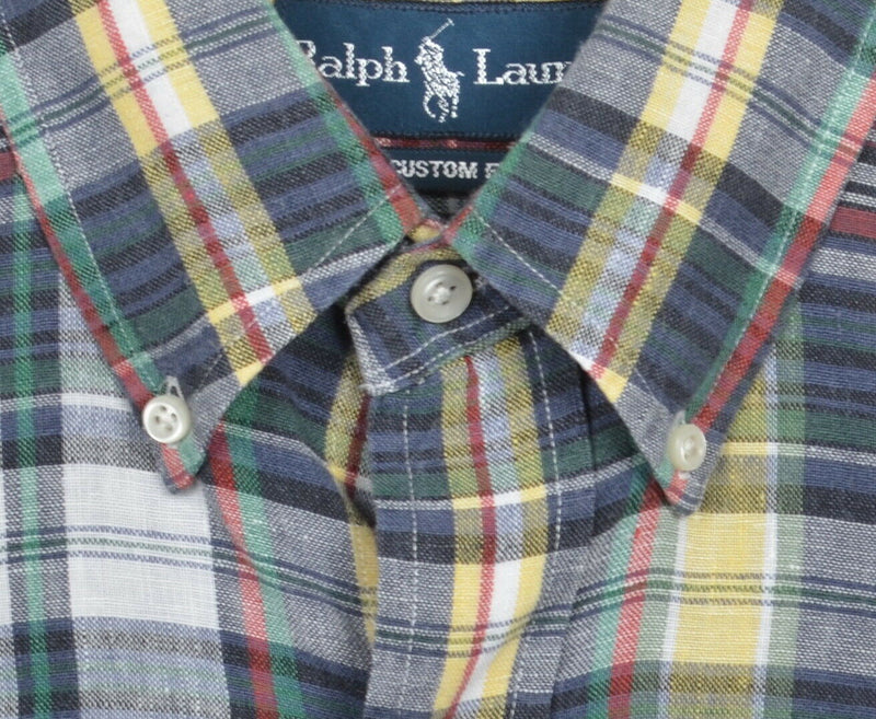 Polo Ralph Lauren Men's Small 100% Linen Multi-Color Plaid Button-Down Shirt