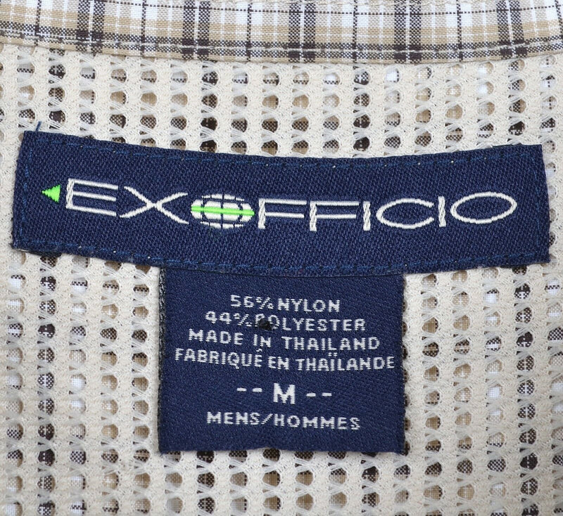 ExOfficio Men's Sz Medium Vented White, Brown Plaid Hiking Fishing Outdoor Shirt