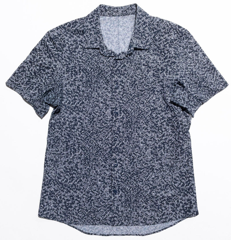 Lululemon Shirt Men's Fit Large Button-Up Black White Geometric Stretch Wicking