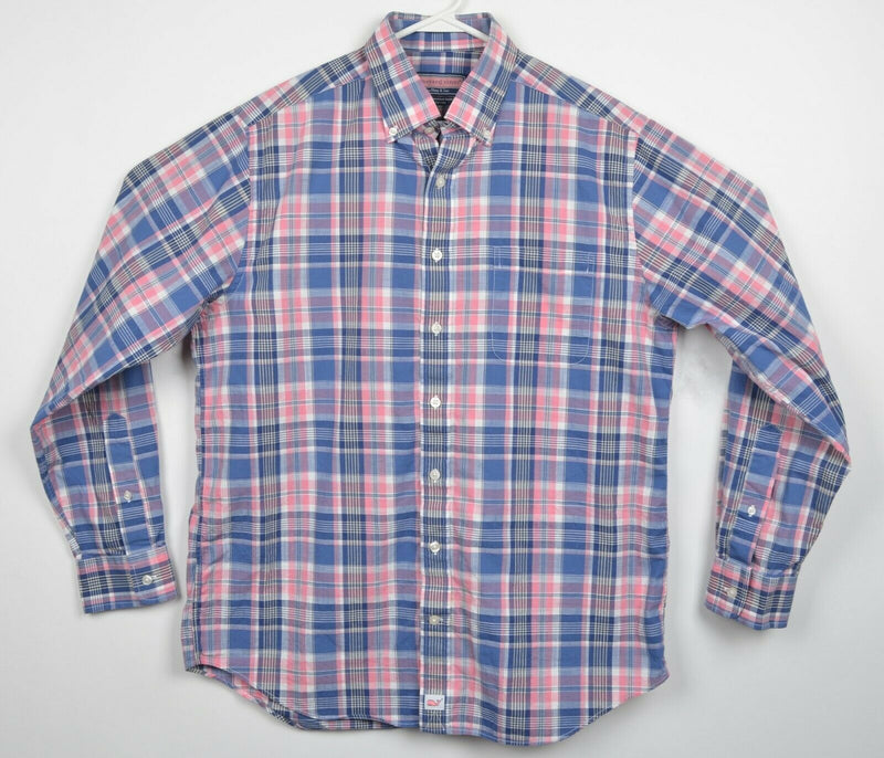 Vineyard Vines Men's Large Slim Fit Murray Shirt Pink Blue Plaid Button-Down