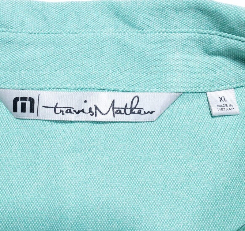 Travis Mathew Golf Polo XL Men's Shirt Green Chest Stripe Polyester Wicking