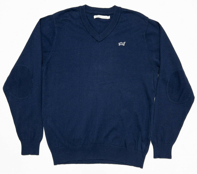 Criquet Men's Large Navy Blue Cotton Cashmere Blend V-Neck Pullover Sweater