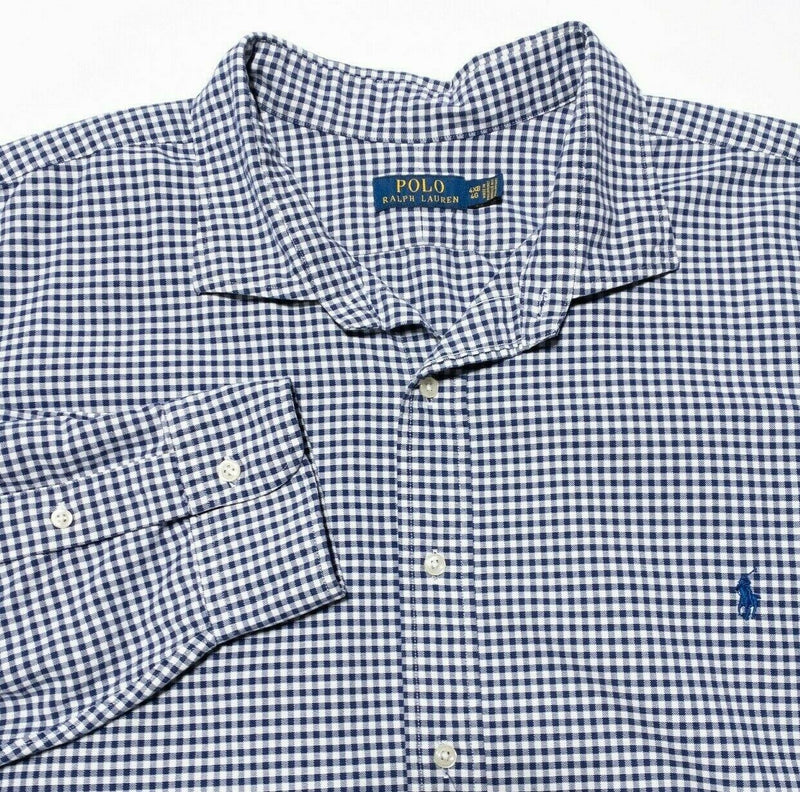 Polo Ralph Lauren Men's 4XB (4XL Big) Blue White Check Button-Front Shirt