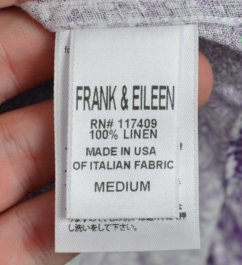 Frank & Eileen Women's Medium "Mary" Shirt Dress 100% Linen Purple Floral Dress