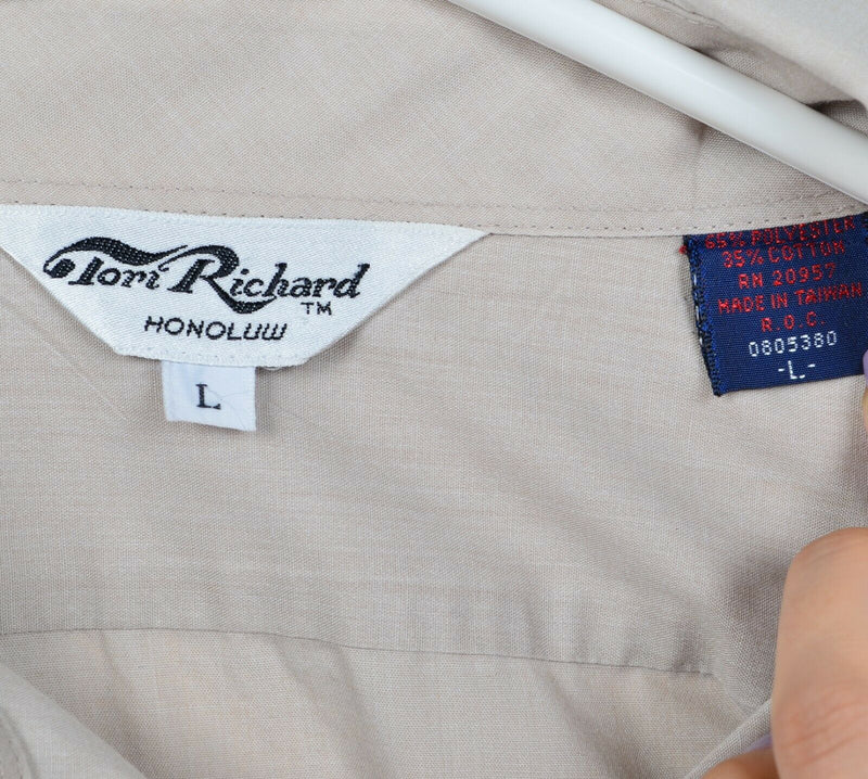 Tori Richard Men's Large Boat Captain Solid Beige Vintage Button-Front Shirt