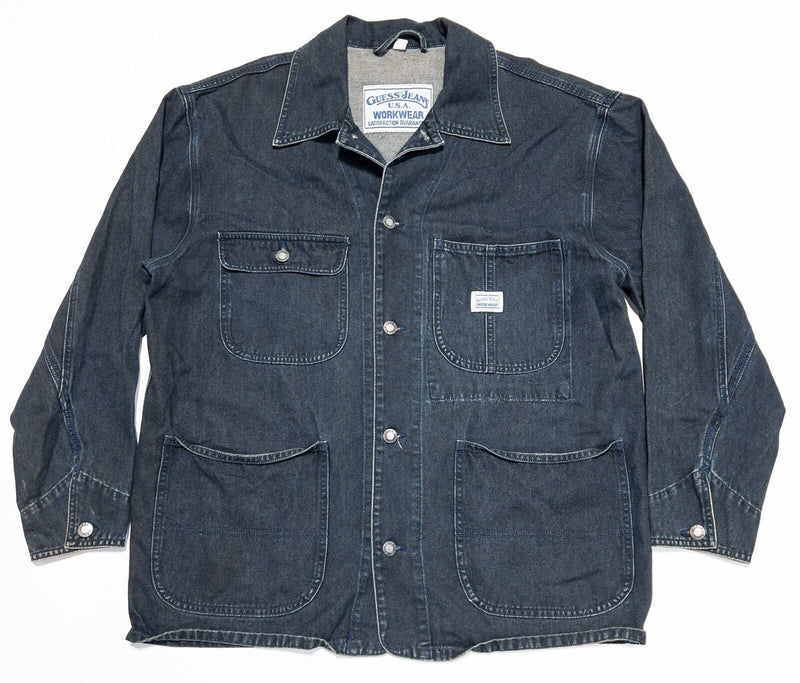 GUESS Denim Jacket Men's Large Vintage 80s Workwear Chore Yard Dark Wash Jeans
