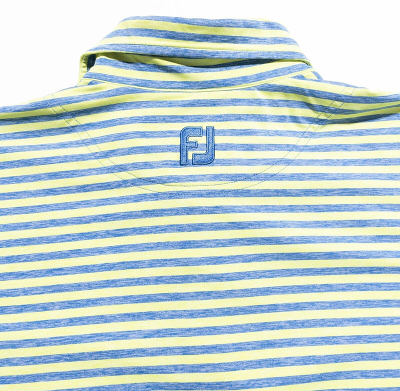 FootJoy Golf Shirt Men's Large Blue Yellow Striped Wicking Performance Polo