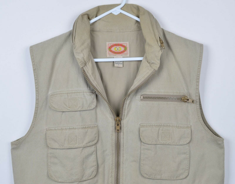 Vtg Banana Republic Men's Large Safari Fishing Khaki Pocket Hood Utility Vest