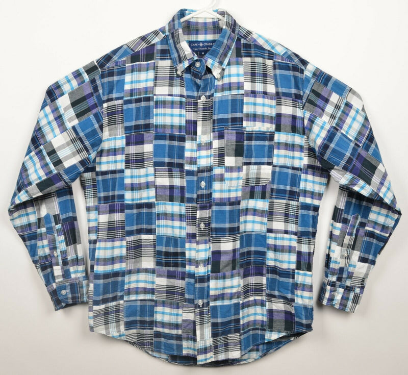 Cape Madras Men's Medium Patchwork Quilted Blue Purple Plaid Button-Down Shirt