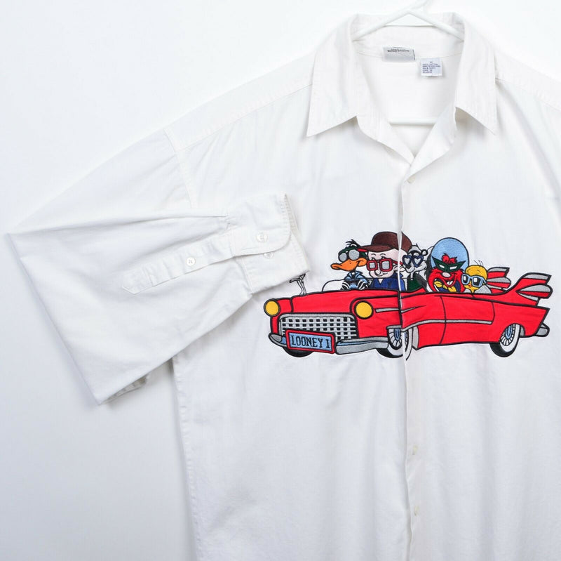 Acme Clothing Co. Adult Medium Looney Tunes Embroidered Car White Button Shirt