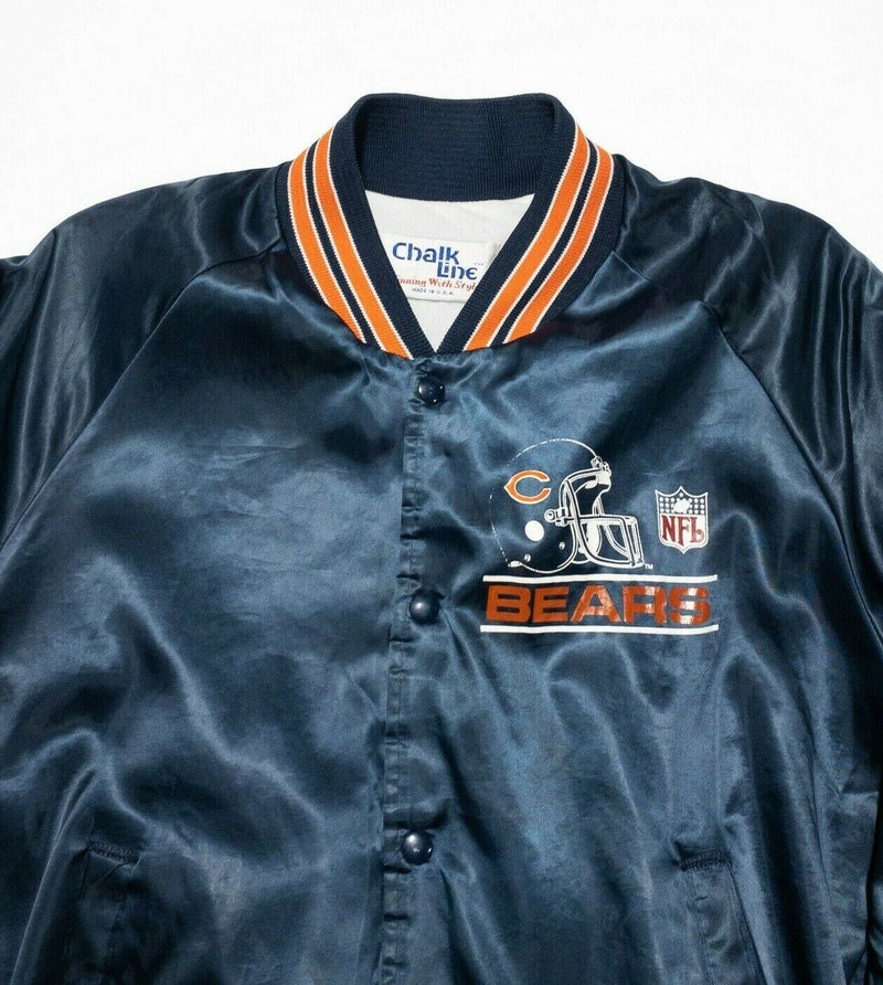 Chicago Bears Chalk Line Jacket Men's Medium Vintage 80s Bomber Satin Style Snap