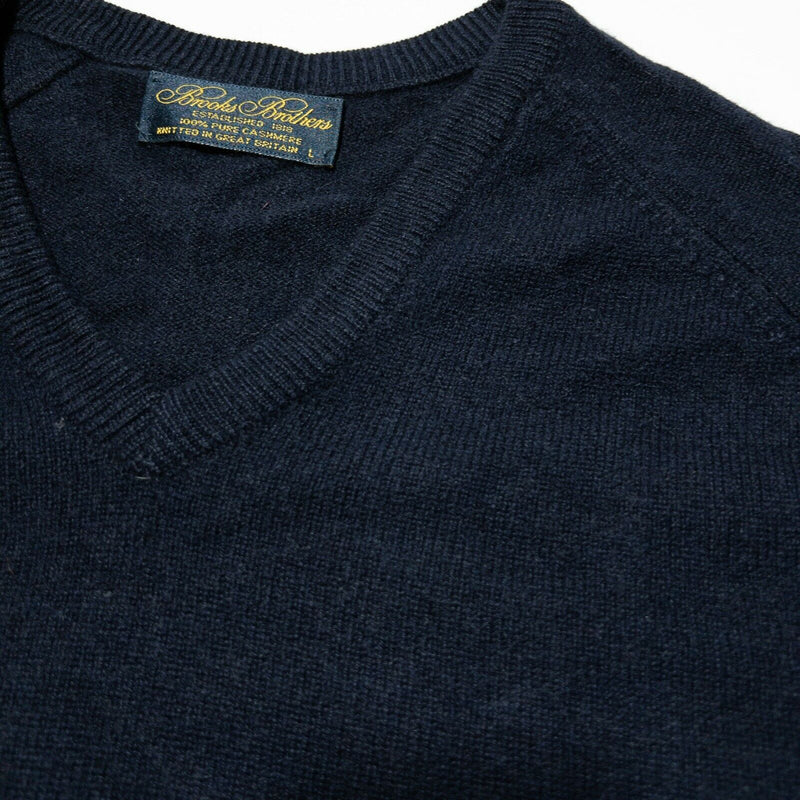 Brooks Brothers 100% Cashmere Vintage 80s V-Neck Sweater Navy Blue Men's Large